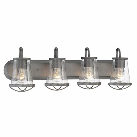 DESIGNERS FOUNTAIN Darby 30in 4-Light Weathered Iron Industrial Indoor Vanity Light with Clear Seeded Glass Shades 87004-WI